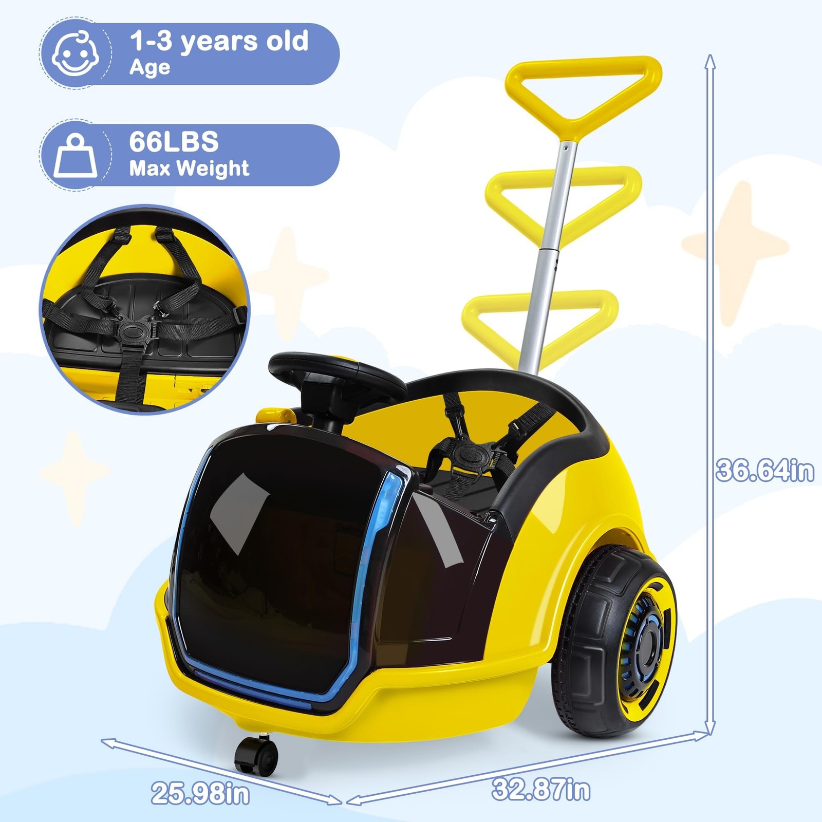 ANPABO 3-in-1 Electric Push Ride On Car, 12V Kids Ride On Toy w/Remote Contro…