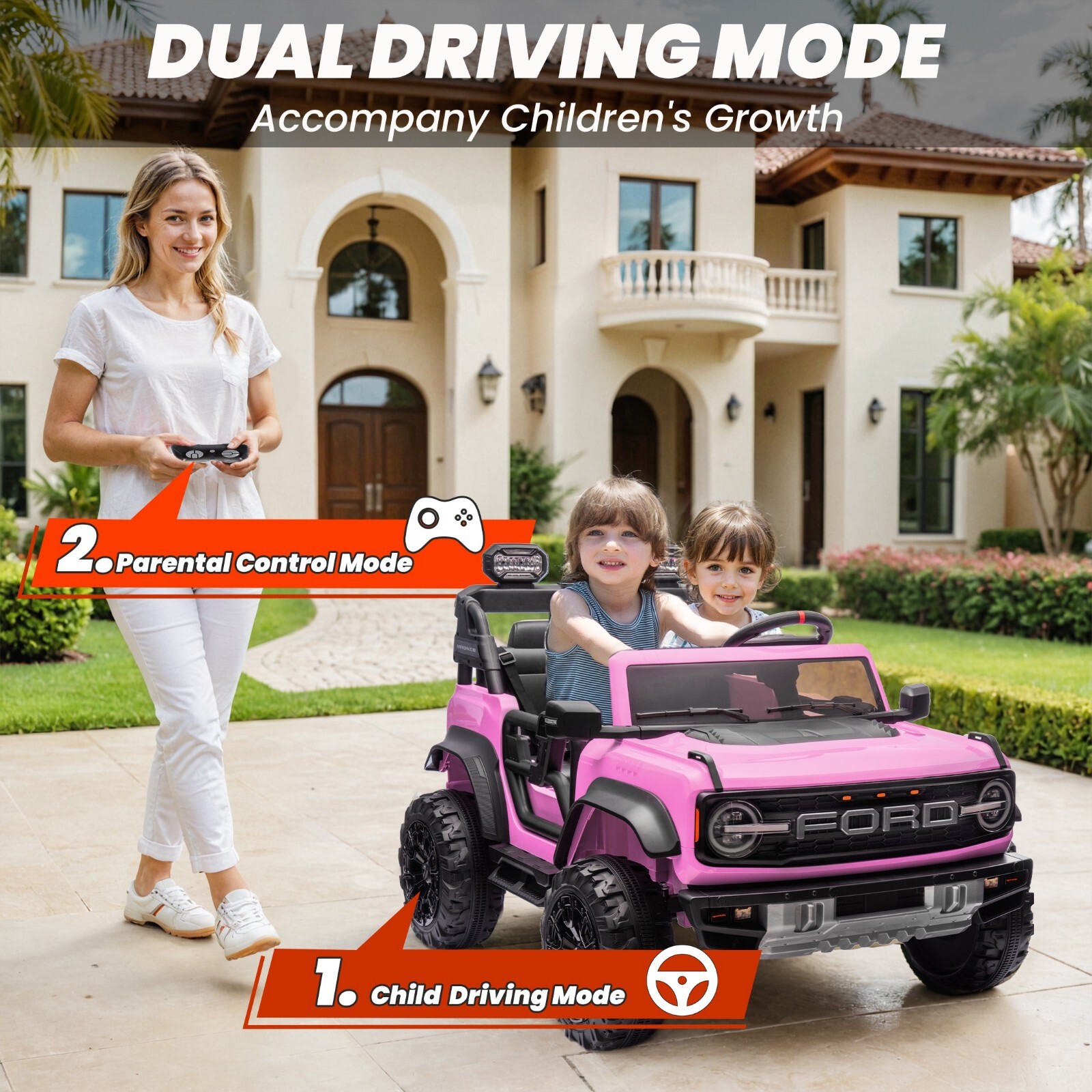 24V Ride on Toys for Big Kids, Licensed Ford Bronco Raptor 2 Seater Ride on Cars