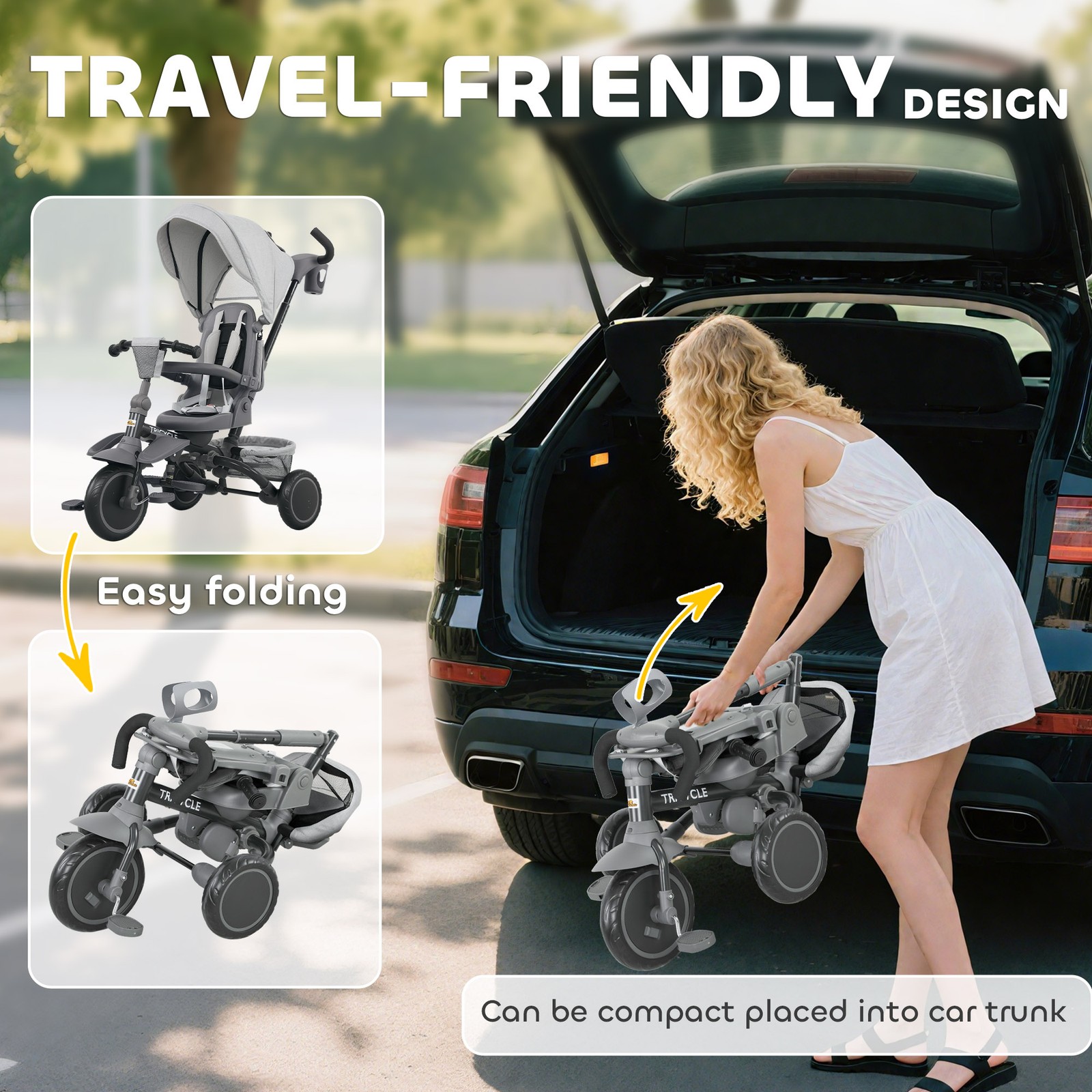6 in 1 Kids Tricycle with Adjustable Push Handle for 1-5 Years, Gray