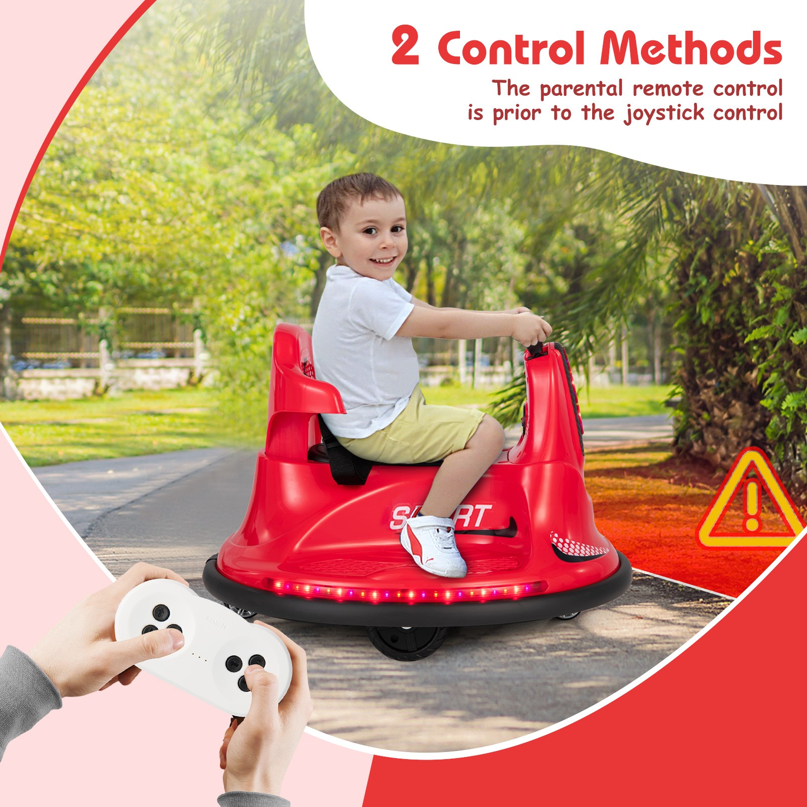 Kids Ride On Bumper Car 12V Battery Powered Car with Remote Control & LED Lights