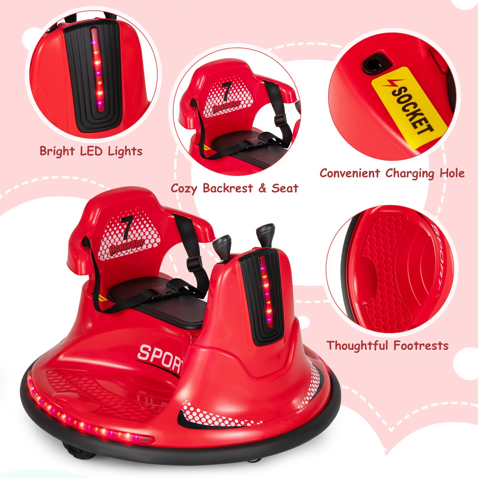 Kids Ride On Bumper Car 12V Battery Powered Car with Remote Control & LED Lights