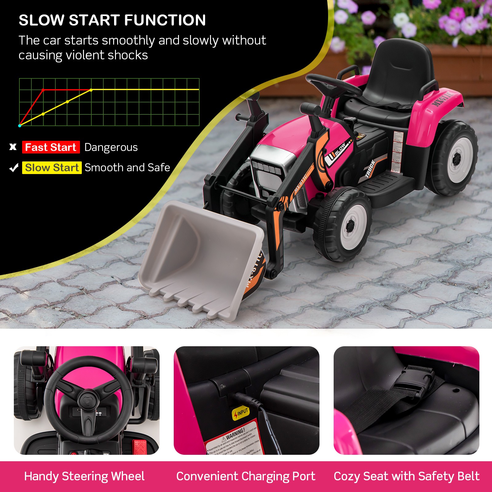 12V Kids Ride On Excavator RC Electric Toy Tractor with 2.4GHz Remote Control