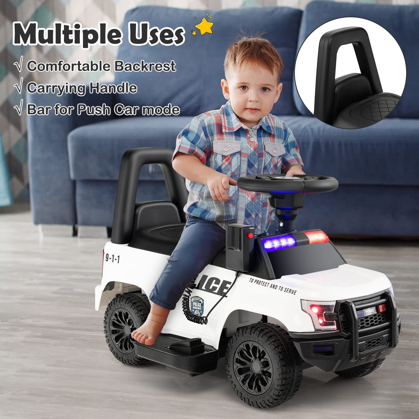 Kids Ride On Police Car, 6V Battery Powered Electric Toy Car w/Real Megaphone…