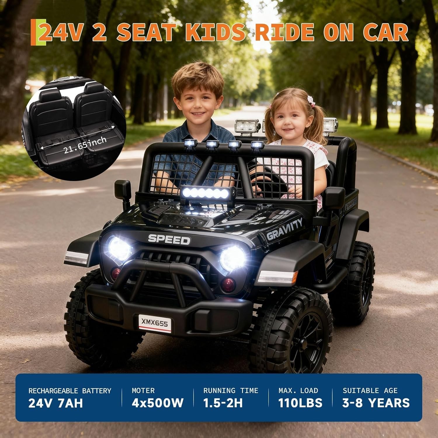 24V Ride on Car for Kids,2 Seater Electric Truck, Electric Vehicle for 3-8 Years