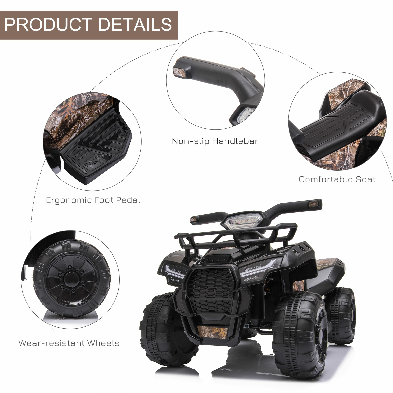 Kids 6V Battery Powered Ride On Car Quad Four Wheeler ATV Toy w/ LED Headlights