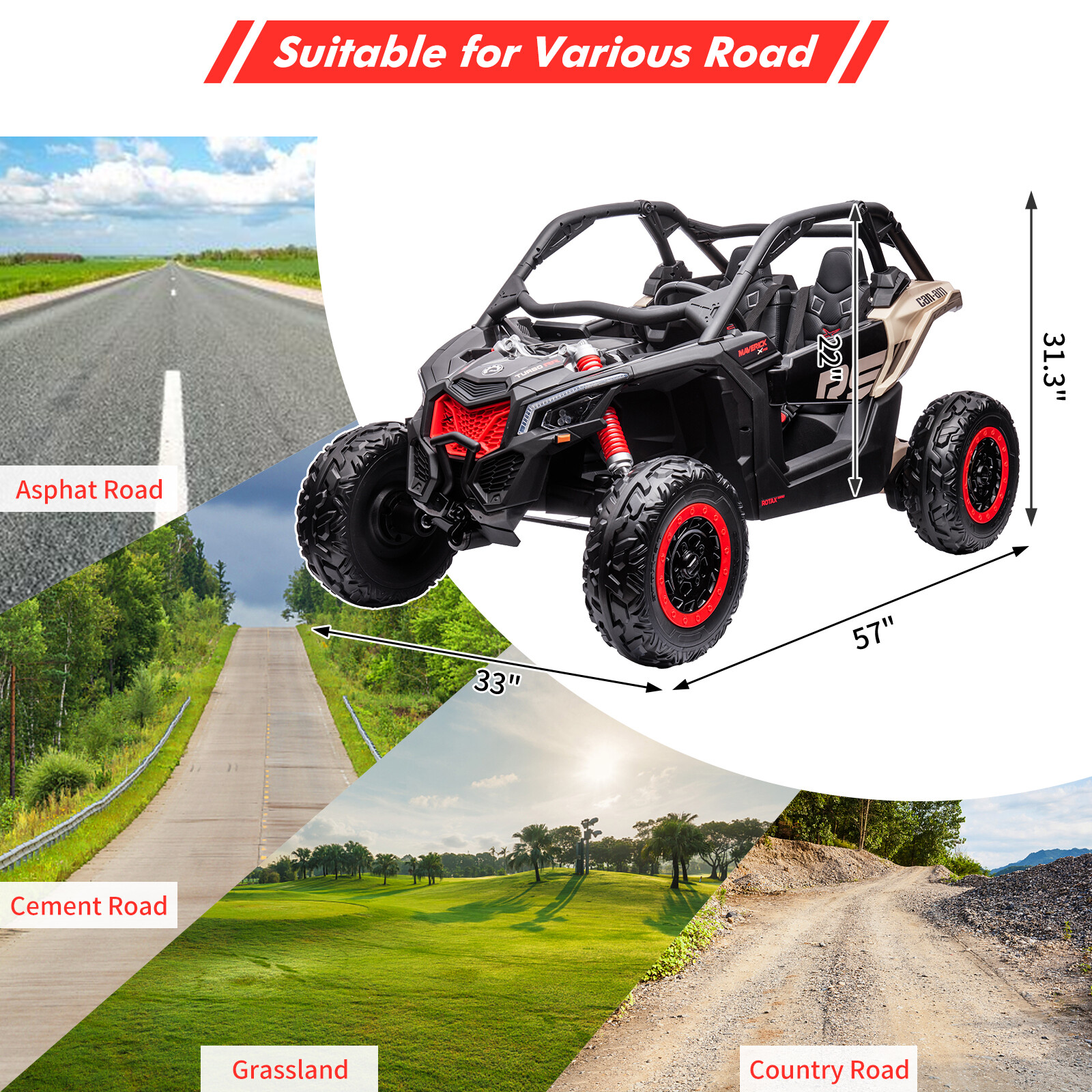 2 Seater Ride On UTV Car, Electric Off-Road Car, 4WD Kids Truck W/Remote Control