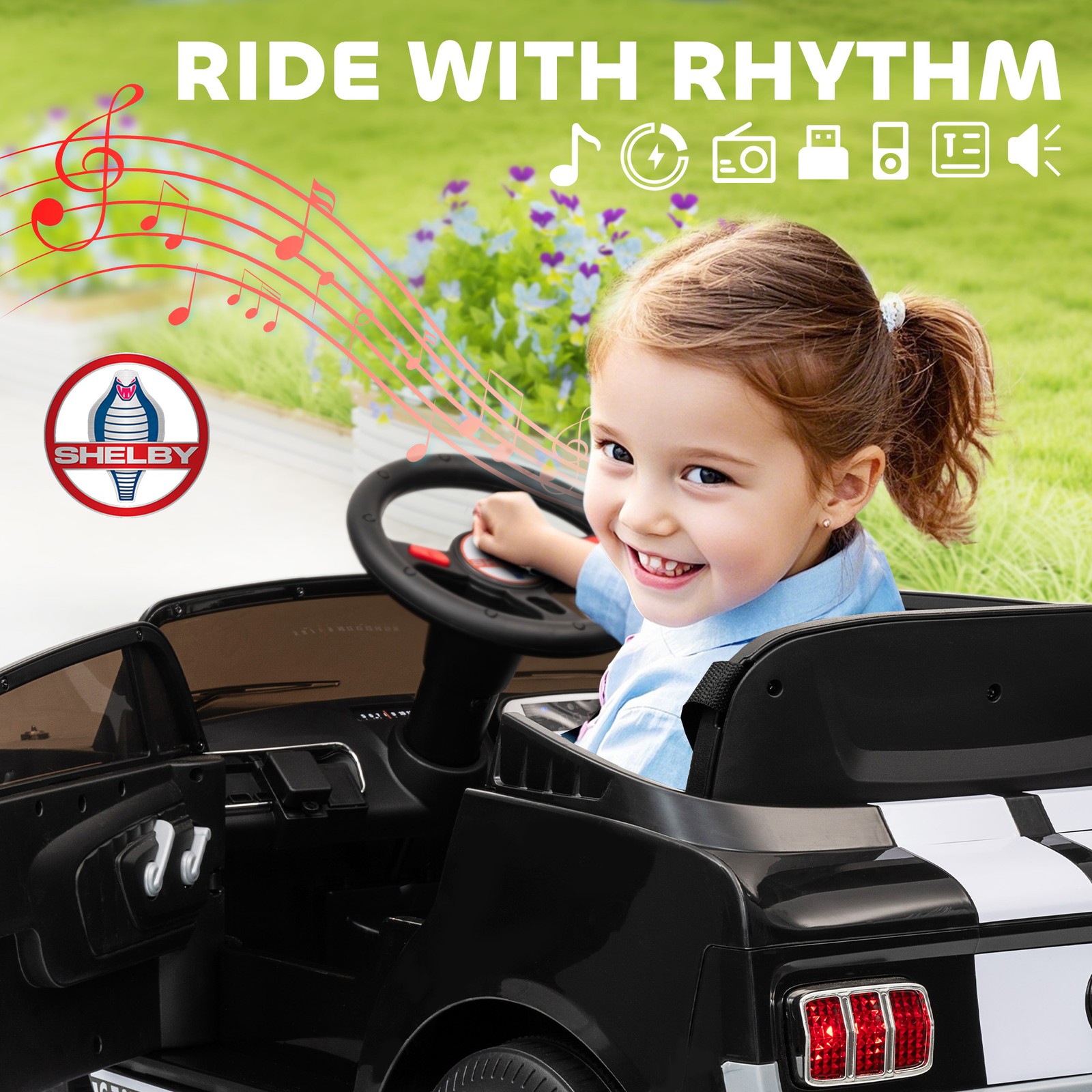 12V Battery Powered Electric Vehicle, Licensed Kids Ride On Car, Black