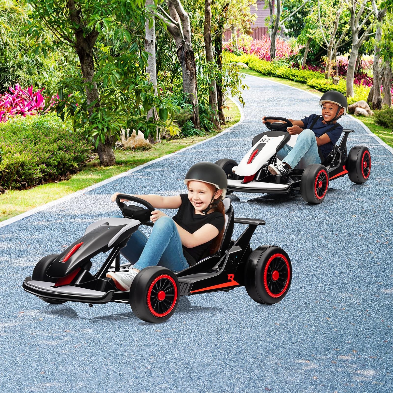 24V Go Kart for Kids Child Electric Drift Go Cart With Music 5-Point Safety Belt