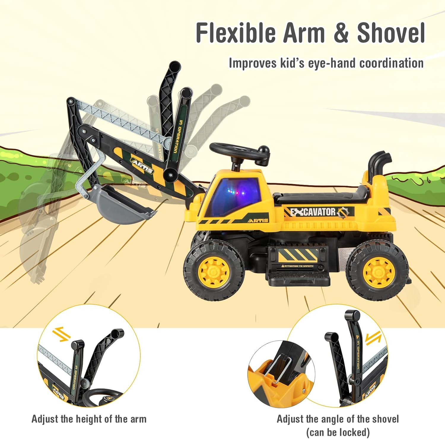 Ride on Excavator, 6V Battery Powered Ride on Construction Vehicles for Kids, un