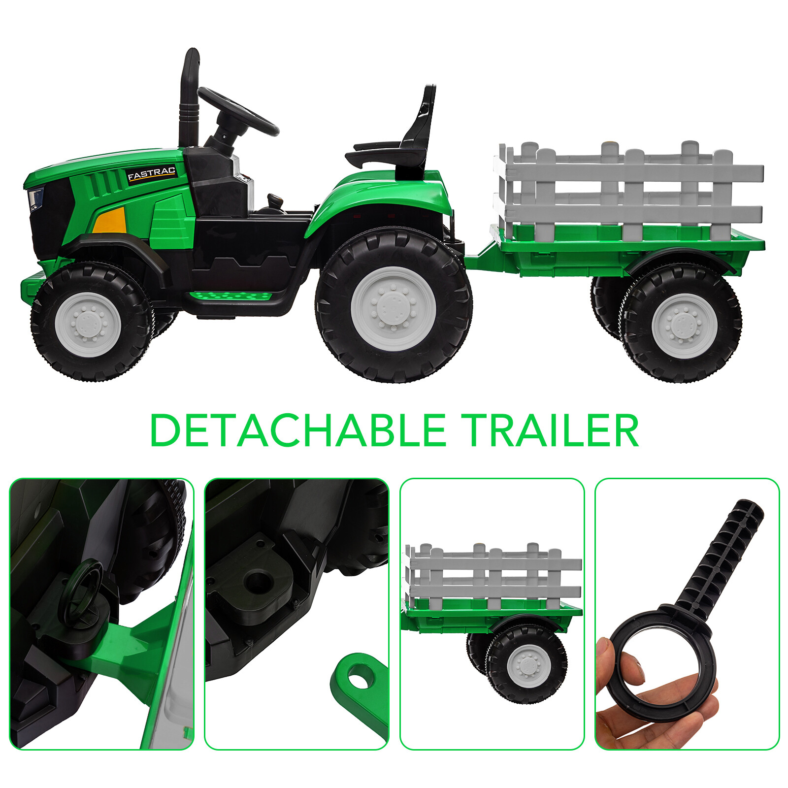 12V Battery Powered Kids Ride On Tractor w/ Remote Control & Detachable Trailer