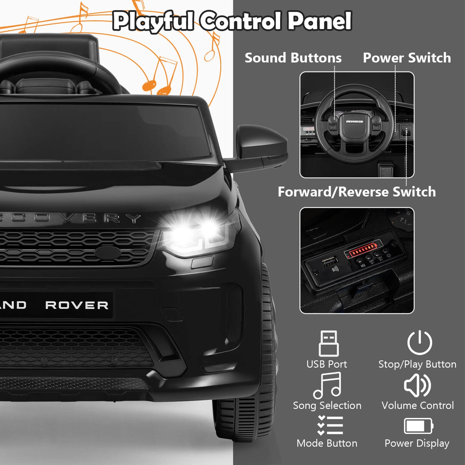 Licensed Land Rover Kids Ride on Car w/Remote Control, LED Lights, Music, Horn