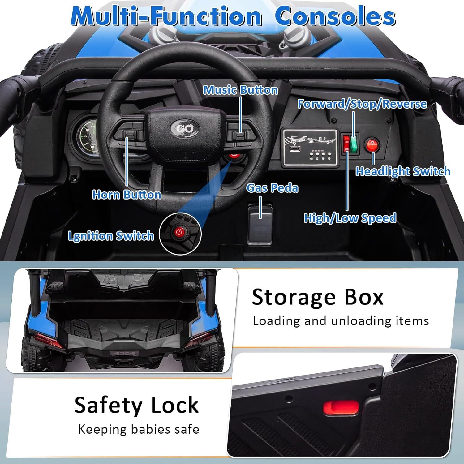 24V Ride On Car 2 Seater Ride On UTV 4x200W Powerful Engine Electric Vehicles