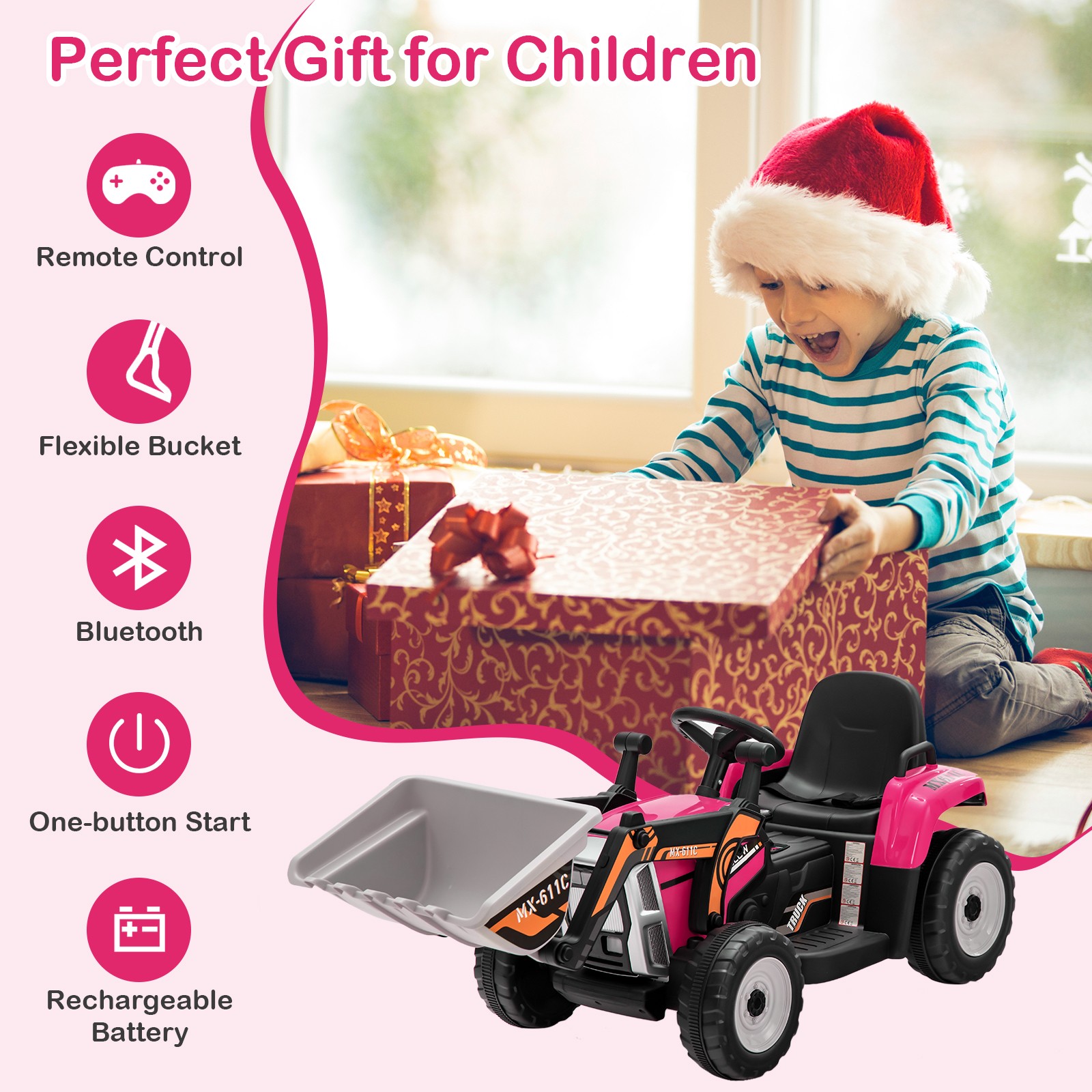 12V Kids Ride On Excavator RC Electric Toy Tractor with 2.4GHz Remote Control
