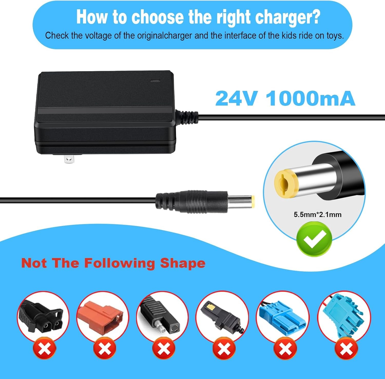24V Charger for Kids Ride On Car 24 Volt Battery Charger for Ride On Toys Kid Tr