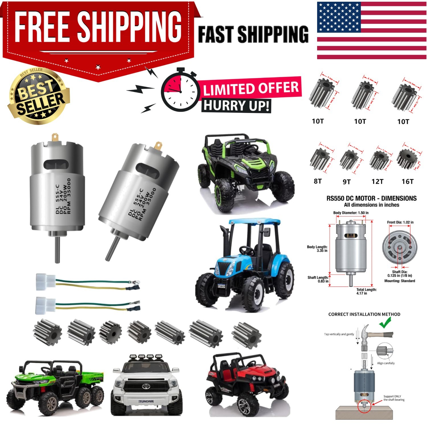 High-Speed 35000RPM 24V Motor Drive Engines for Power Wheel Replacement Parts