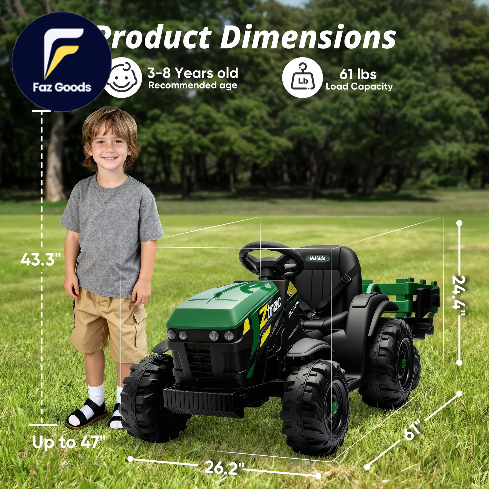 24 Volt Ride on Toys Kids Electric Ride on Tractor with Trailer Green NEW