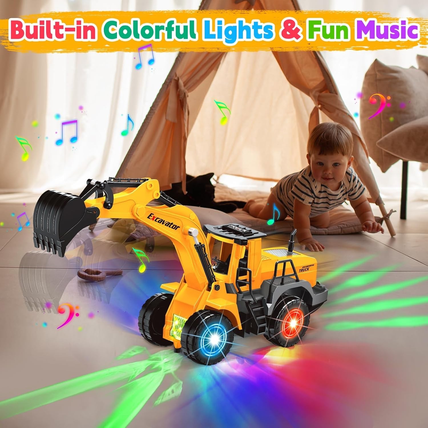 Fun Transforming Excavator Toy Truck for Active Kids: Lights & Music Included