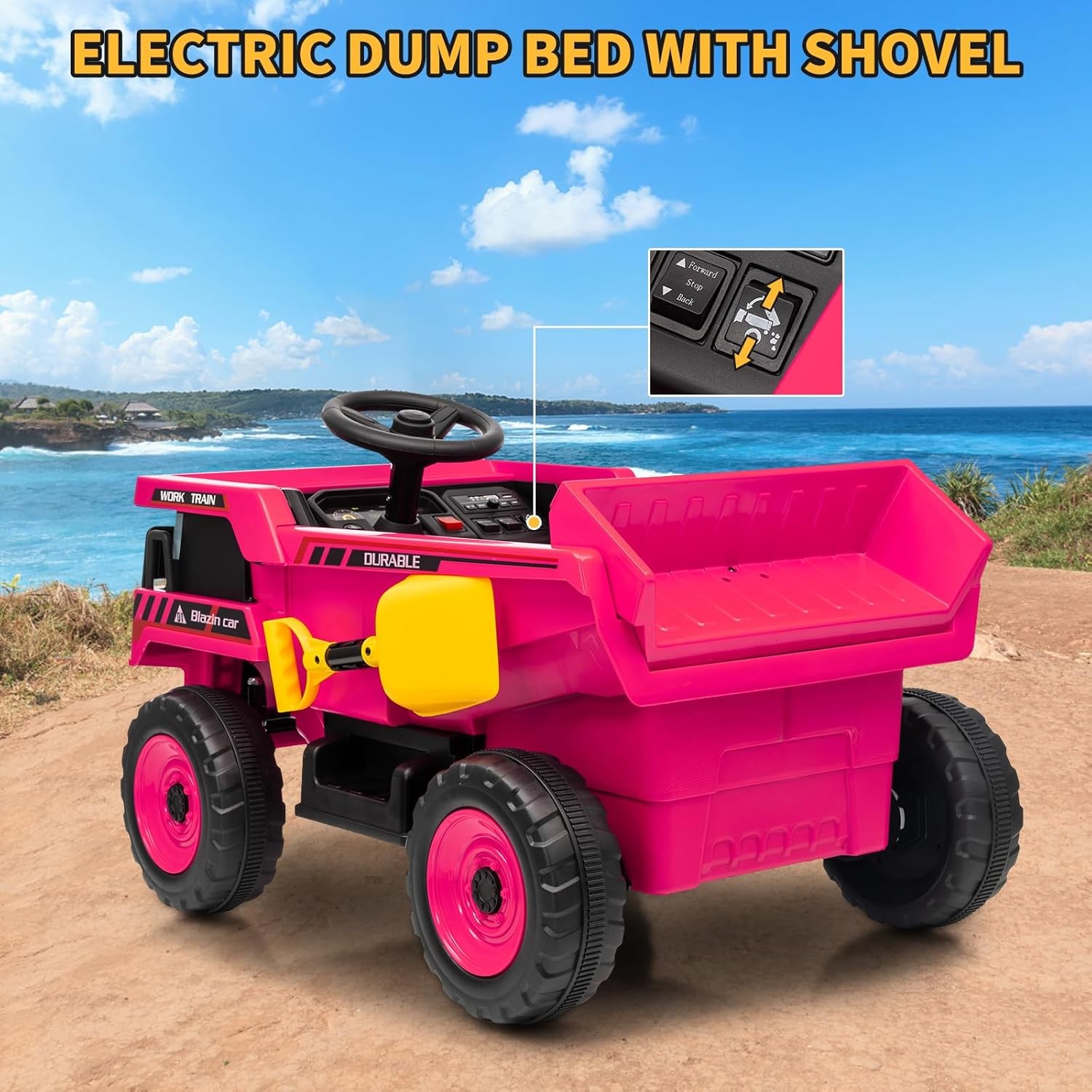 Kids Ride On Dump Truck 12V Remote Control Car Toy with Electric Dump Bed LED