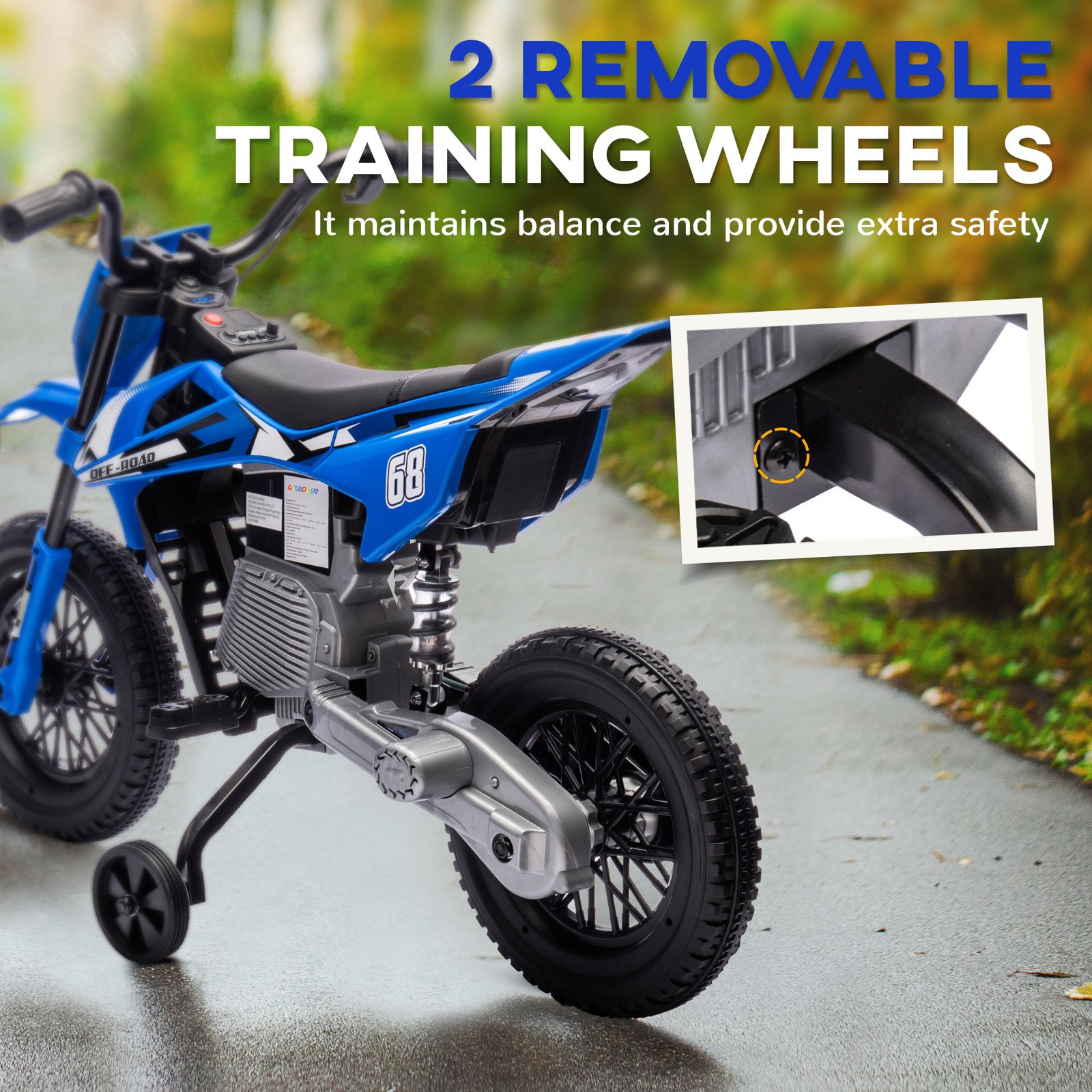 12V Kids Electric Motorcycle Twist Grip Throttle Training Wheels Rear Suspension