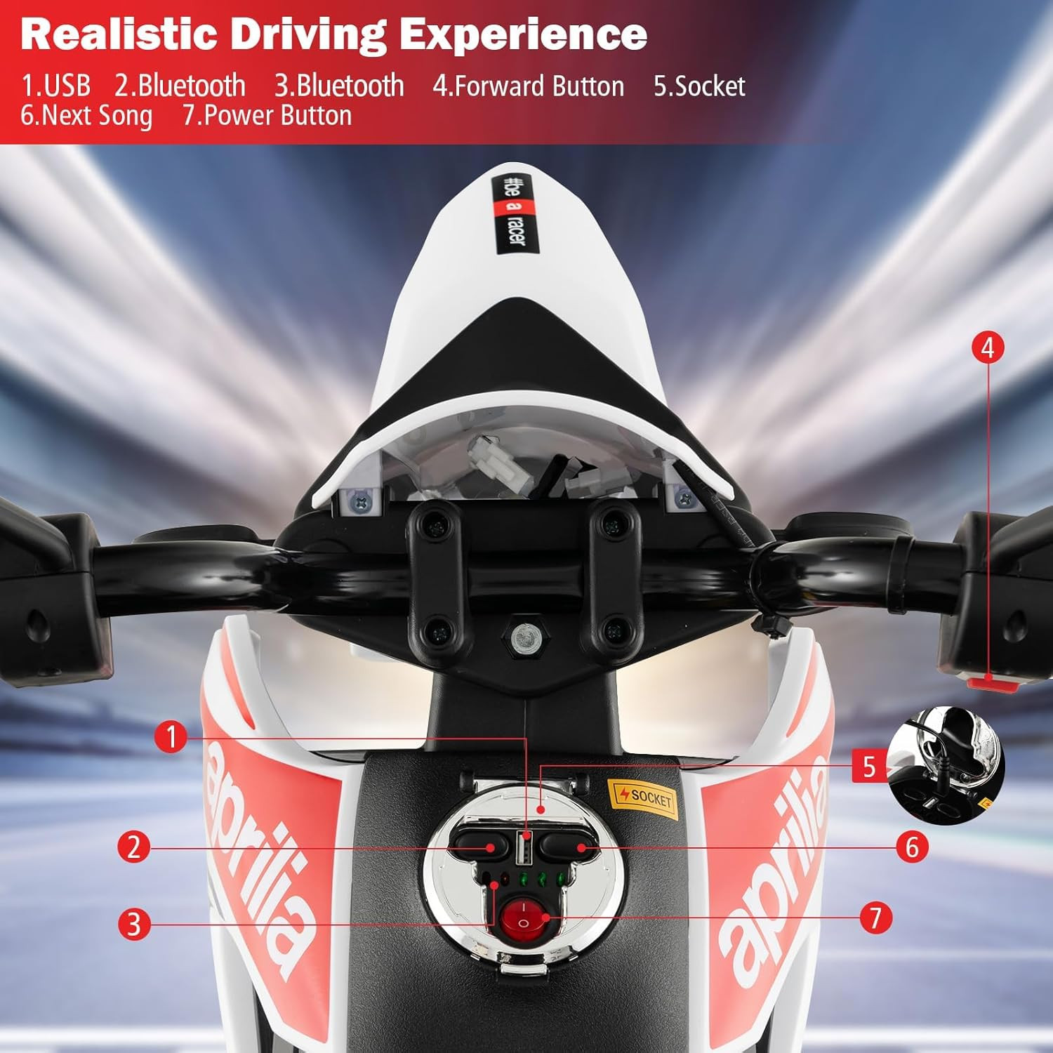 Kids Motorcycle 12V, Licensed Aprilia RX125 Ride-On Motorbike for Toddlers with