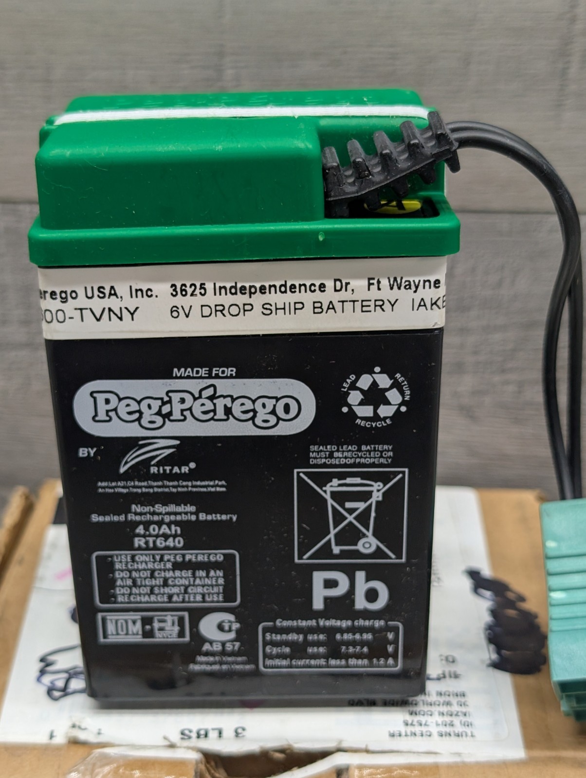 New 6V, 4AH Battery for Peg Perego Ride-On Toys 6 Volt. RT640