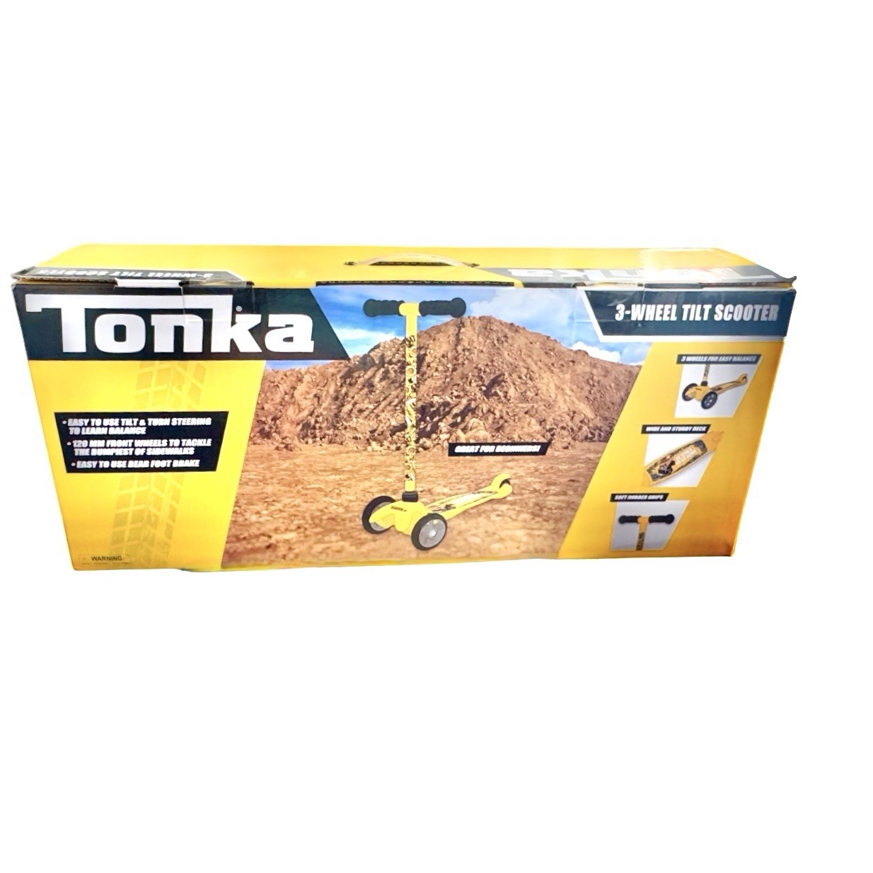 Tonka 3 Wheel Tilt N Turn Outdoor Scooter RARE Cars John Deer Yellow Age 3+ NIB