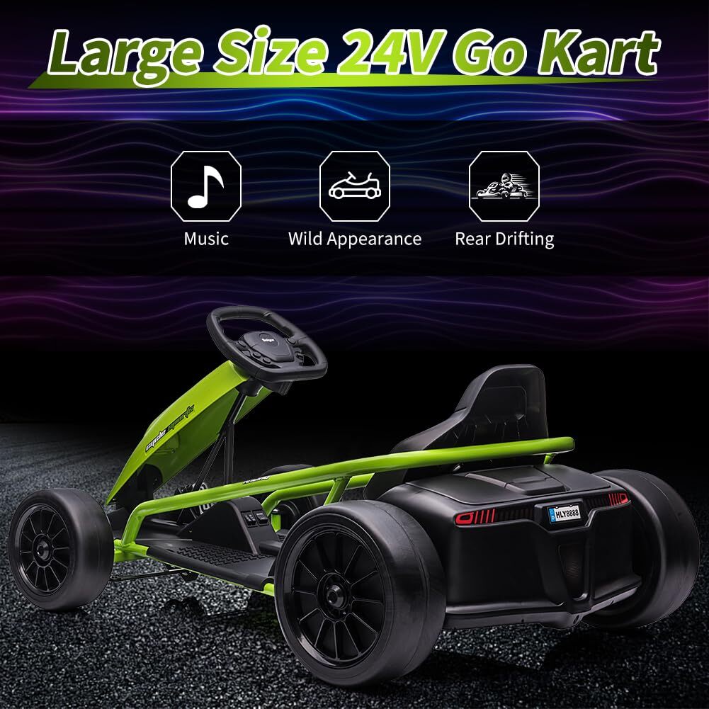 24V Electric Go Kart for Kids 9Ah Battery 8MPH High Speed Drifting Car Ride Toy