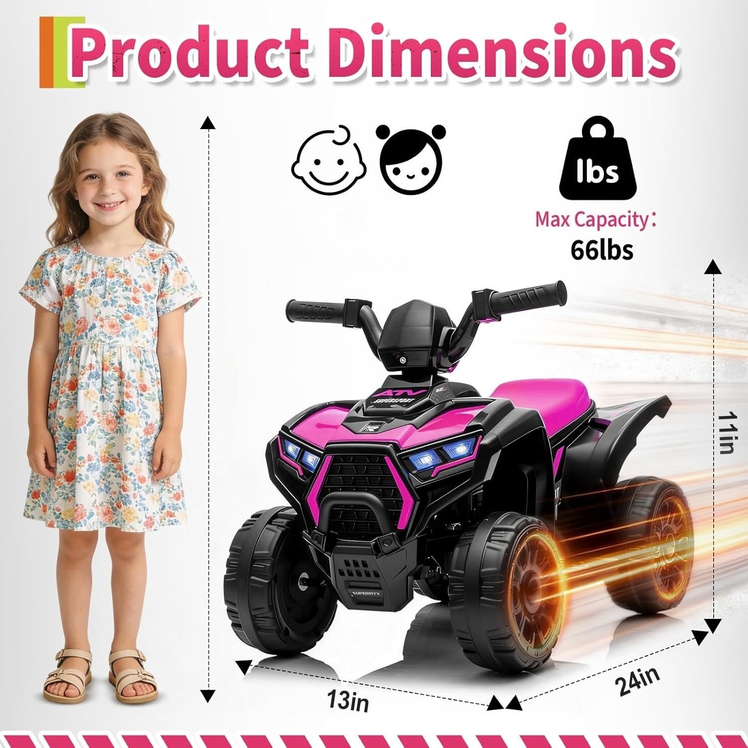 Ride on Car for Kids Electric 4 Wheeler ATV Toy w/ 3.5mph Max Speed for Toddler