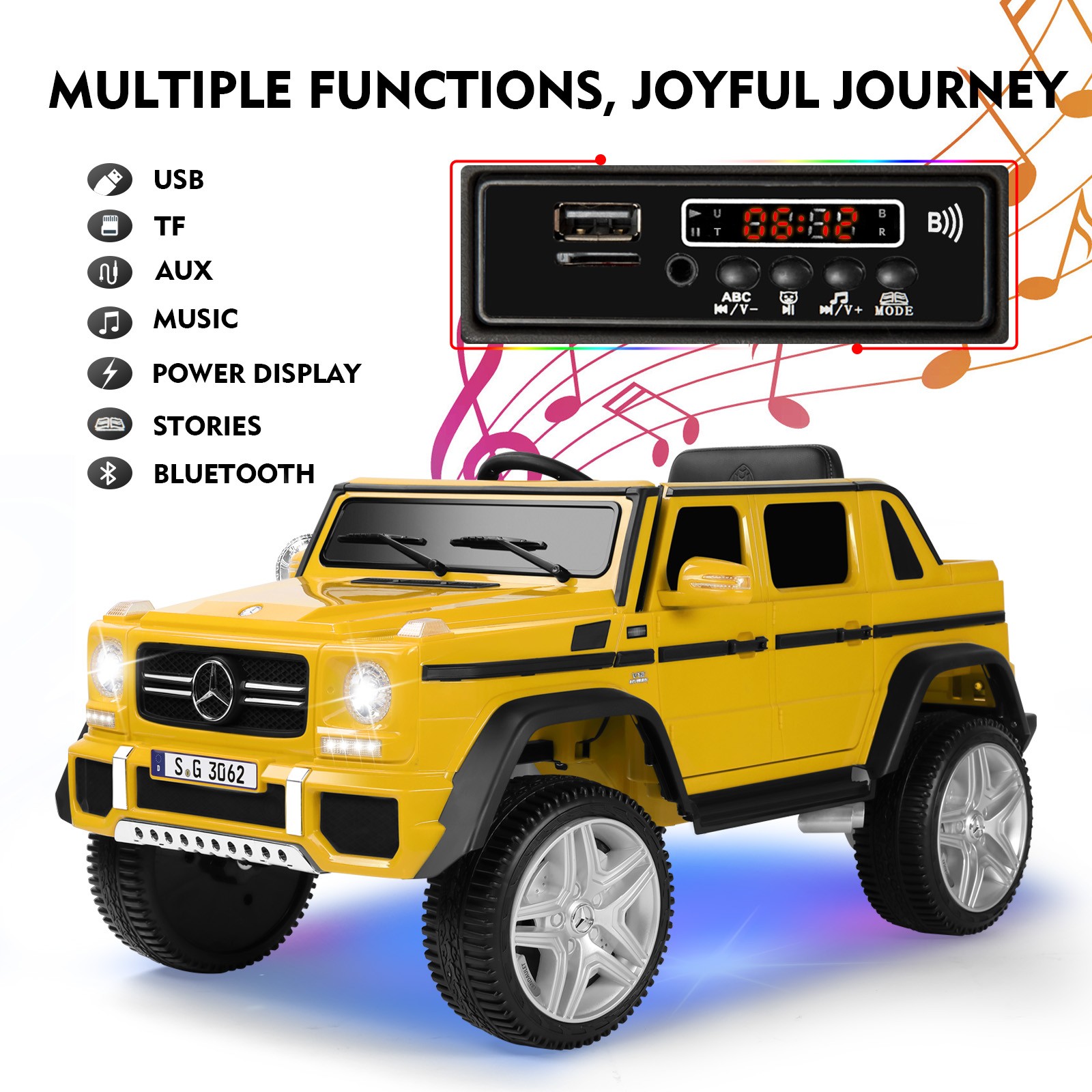 New 12V Battery Kids Yellow Ride On Mercedes-Benz Car w/3 Speed,LED,Music,Remote