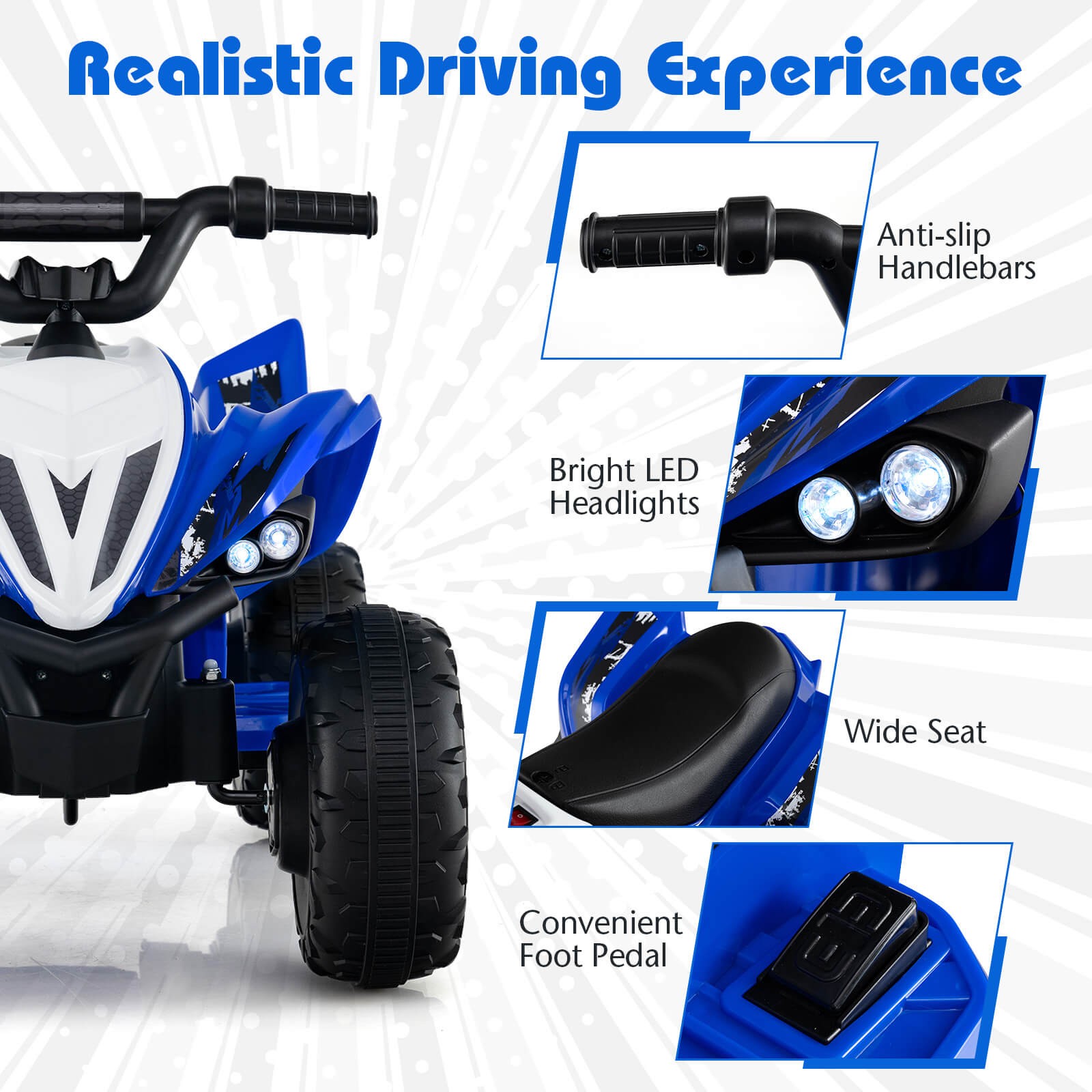 12V Quad 4 Wheeler Ride on Toy w/ Music, Light, USB Port, Wireless Connection