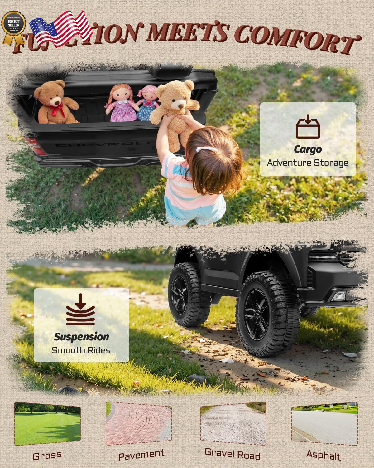 24V 2 Seater Ride on Toys Licensed Chevrolet Silverado, Electric Vehicle with Re