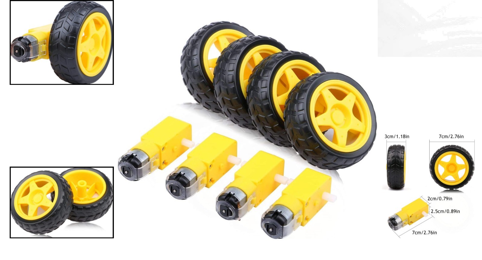 Durable 4-Pack DC Gear Motors with Plastic Tire Wheels for DIY Projects