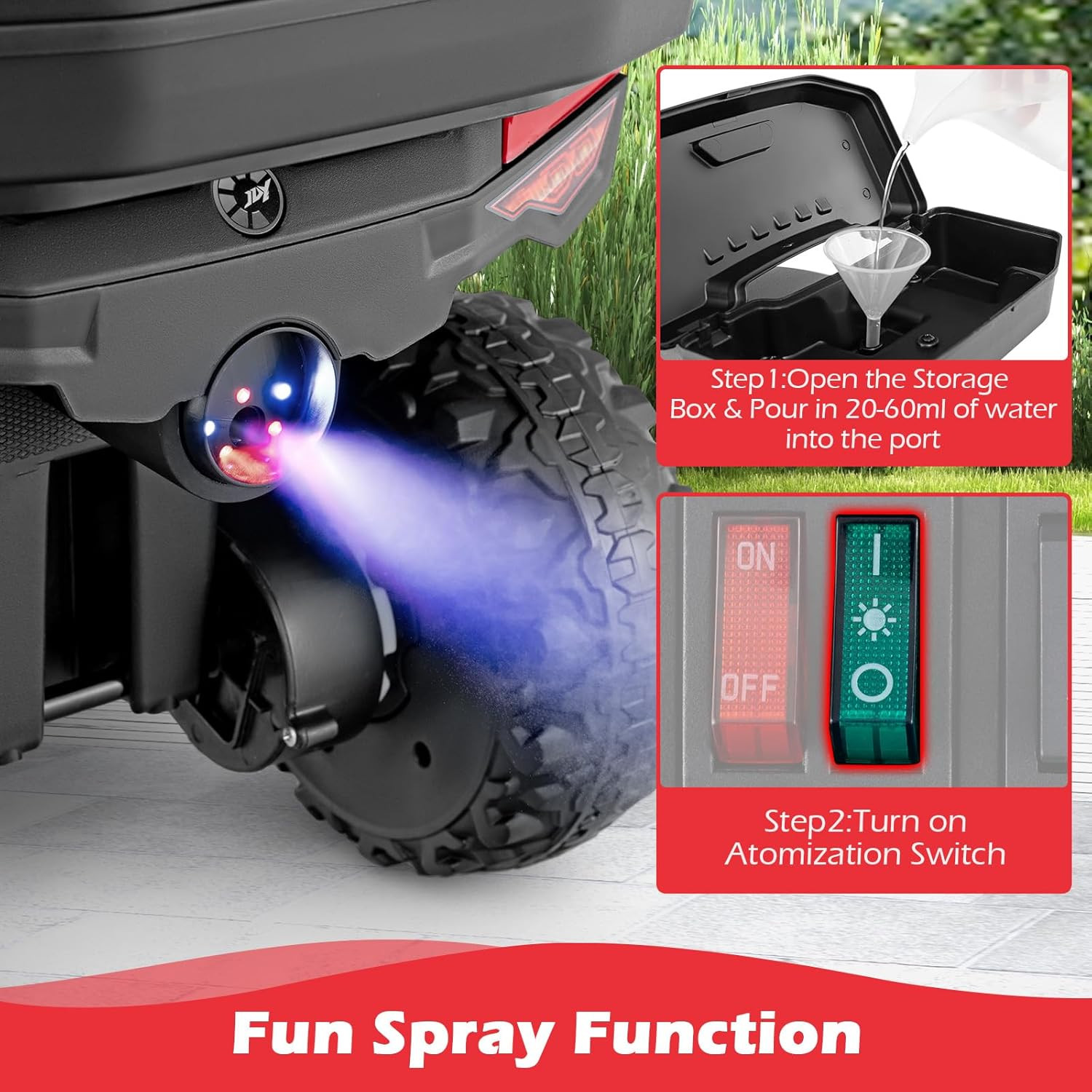 Kids ATV with Spray Function, Remote Control, Storage Trunk, 6V Toddler Ride on