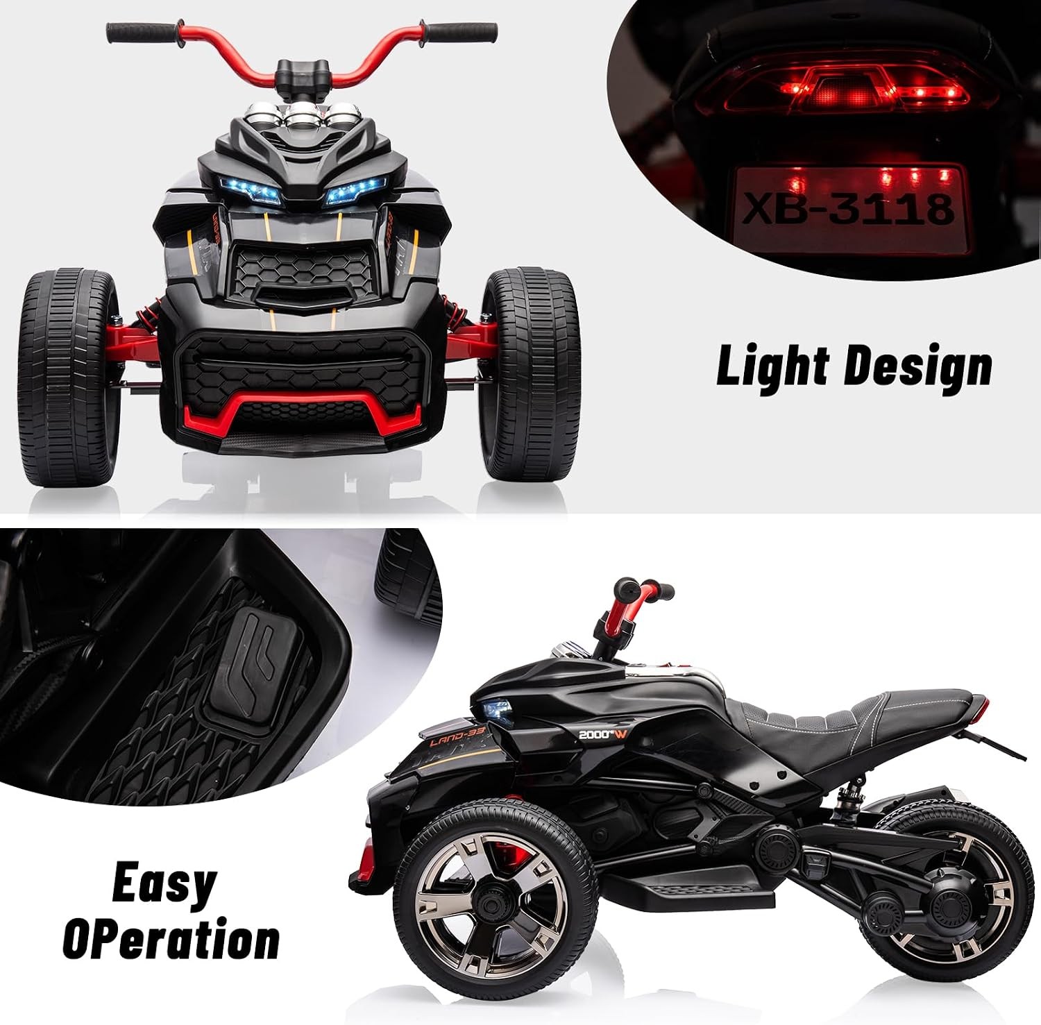 Kids Electric Ride on Truck Car 2 Speed LED Music 12V 3 Wheel Battery Powered