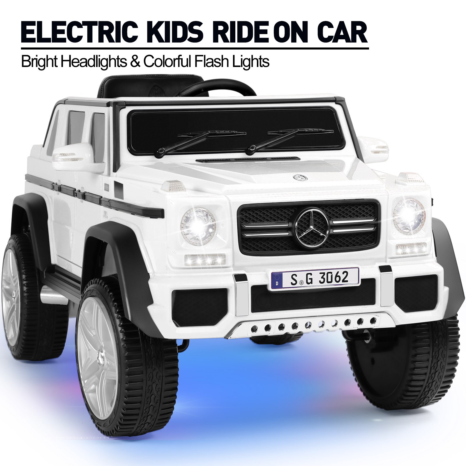 White Electric 12V Battery Kids Ride On Car 3 Speed with Music, LED, MP3, RC