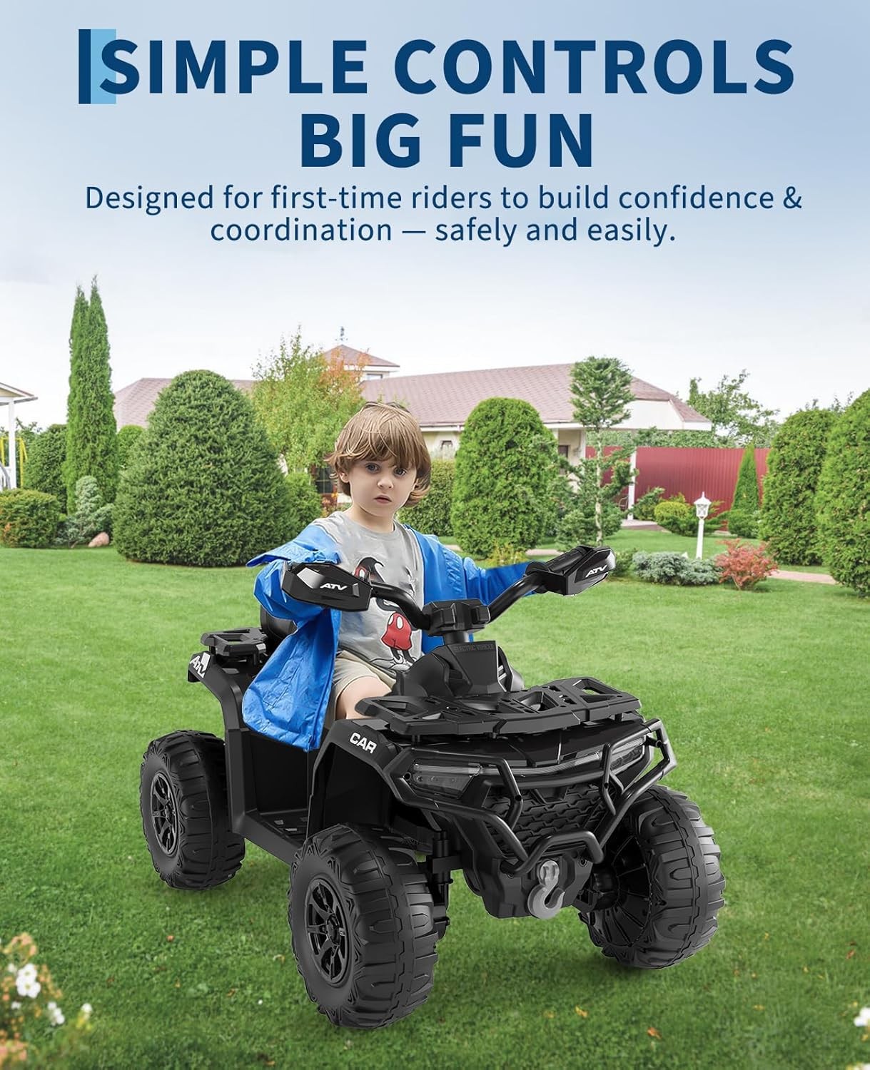 12V Kids 4 Wheeler ATV Quad Car Off-road Ride on Toy w/ LED MP3 Bluetooth Black