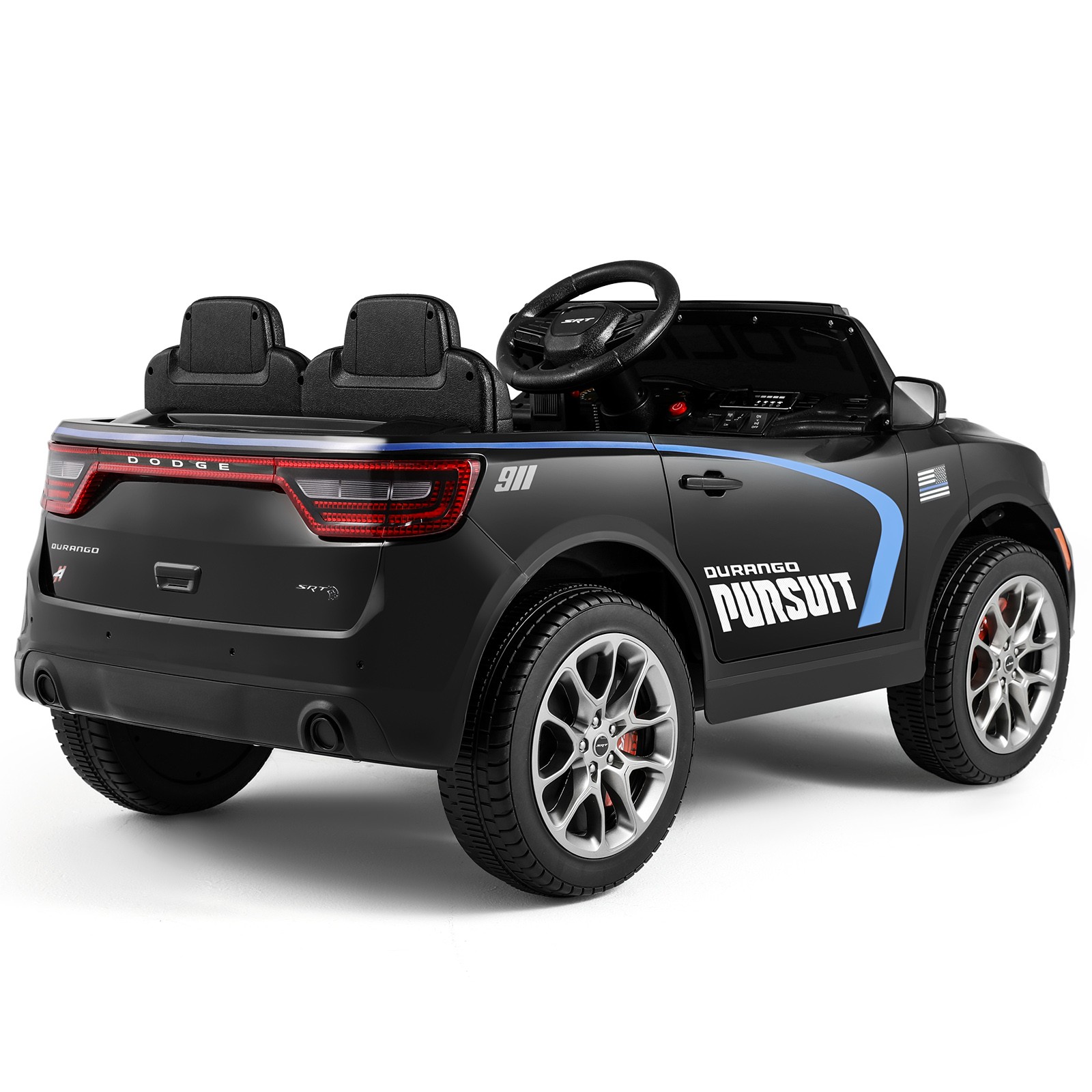 12V Battery Kids Ride On Police Car Dodge Durango SUV Music,LED,Bluetooth,Remote