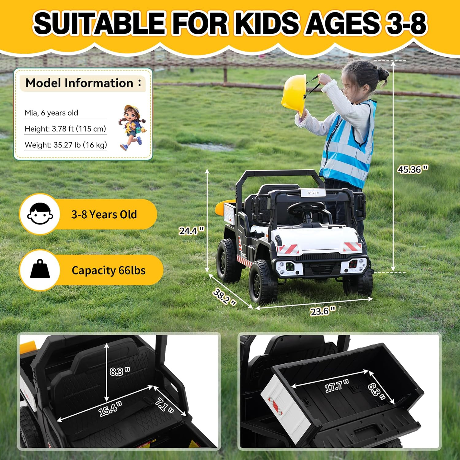 12V Electric Kids Dump Truck Toy, Toddlers Ride on Car with Parent Remote Contro