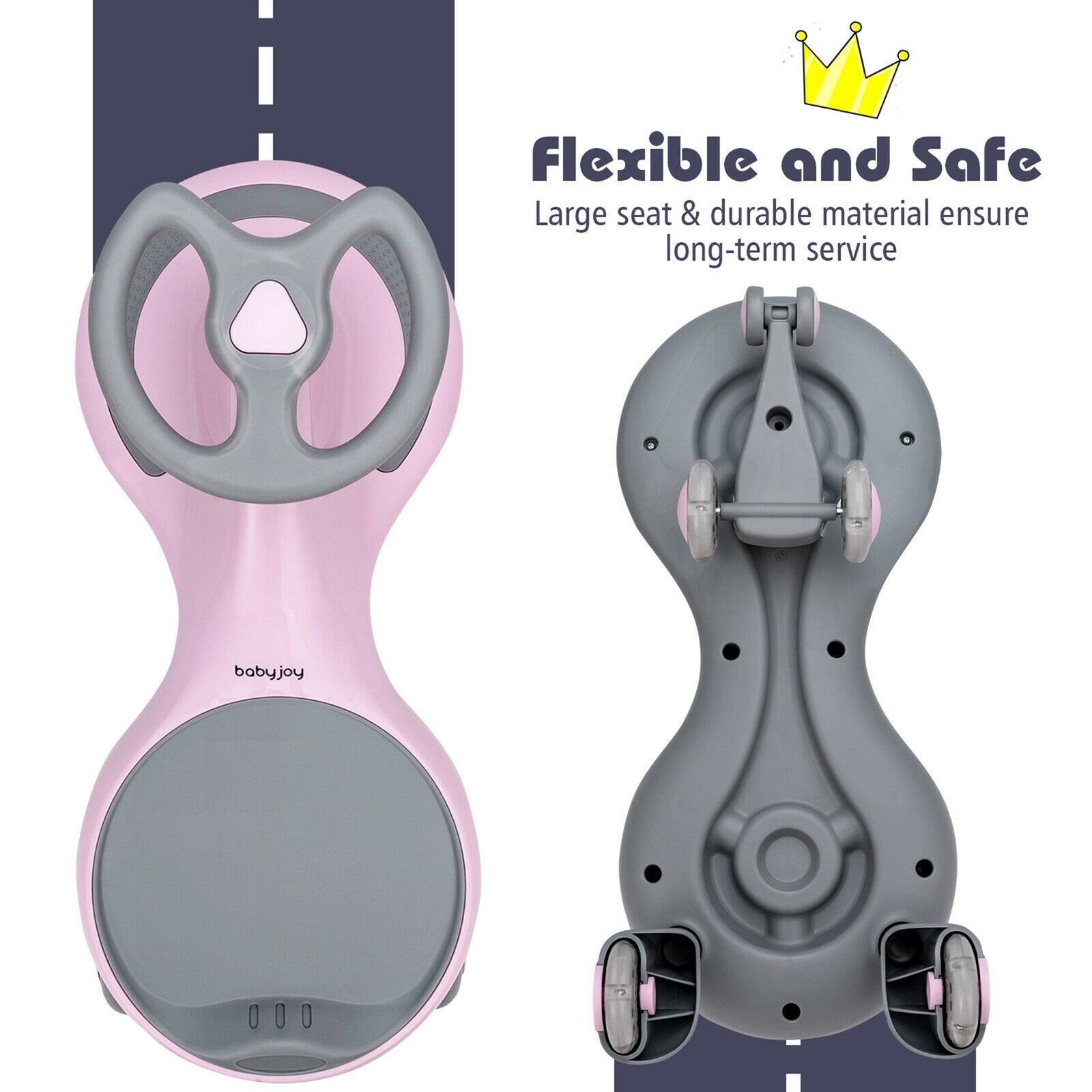 Wiggle Car Ride-on Toy w/ Flashing Wheels for Toddlers & Kids Pink