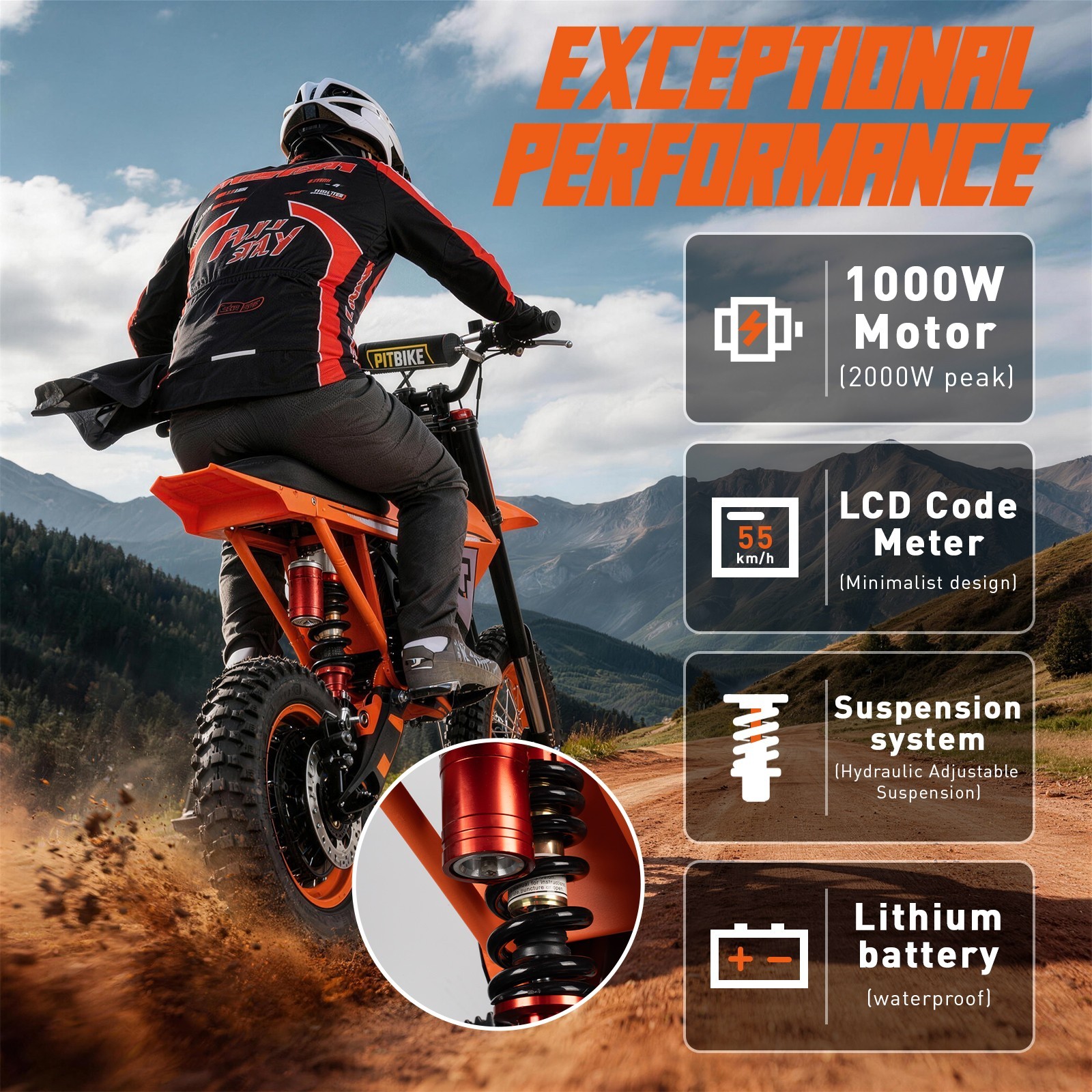 48V Electric Dirt Bike 2000W Peak 20Ah Off-Road Motorcycle E-Mountain Bike 35MPH