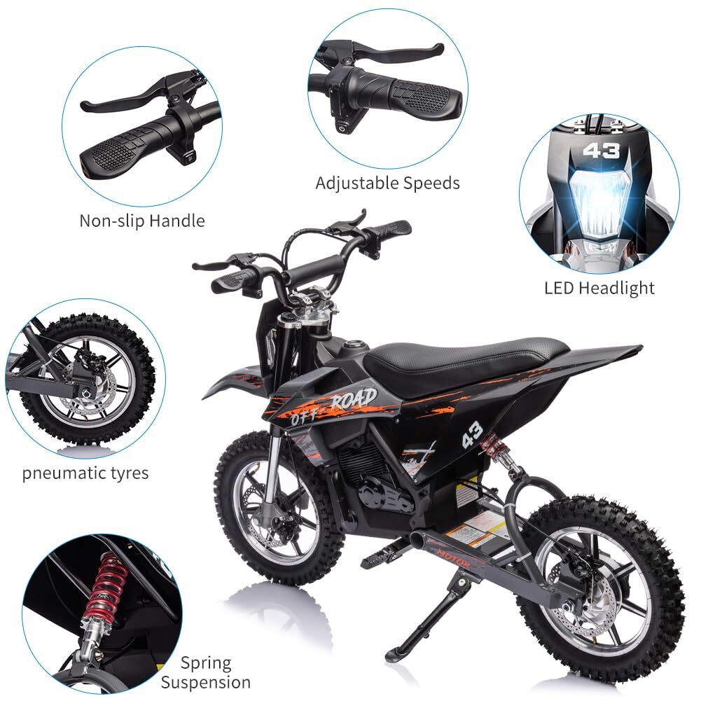 36V Kids Ride on Dirt Bike15.5MPH Fast Speed Electric Battery-Powered LED Light