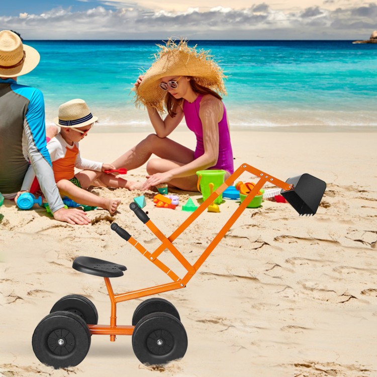 Ride-On Sand Digger Excavator for Kids 4-12, Metal Frame, 360° Seat, All-Season