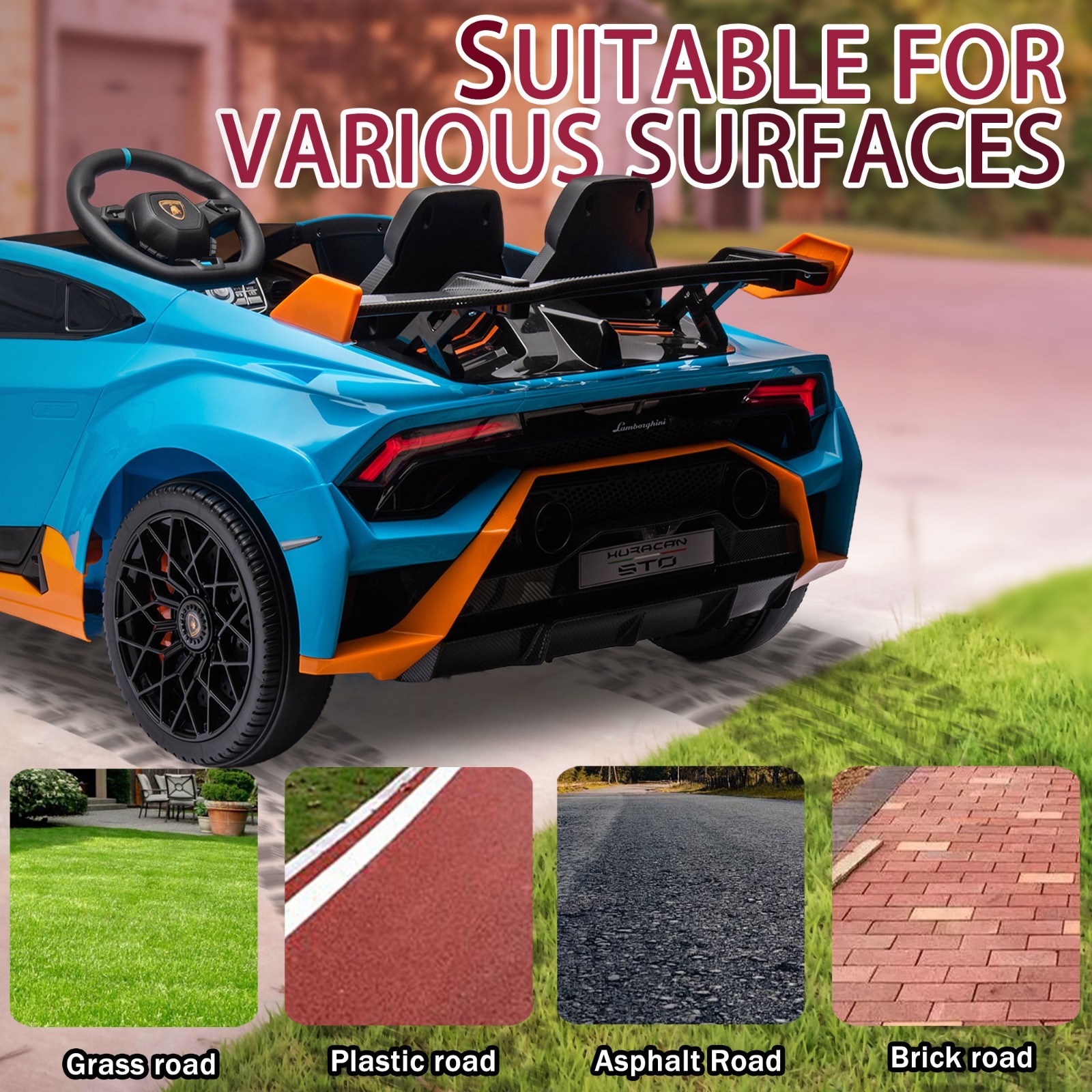 24V Kids Electric Car Ride On Drift Lamborghini Licensed STO Toys w/Remote, Blue