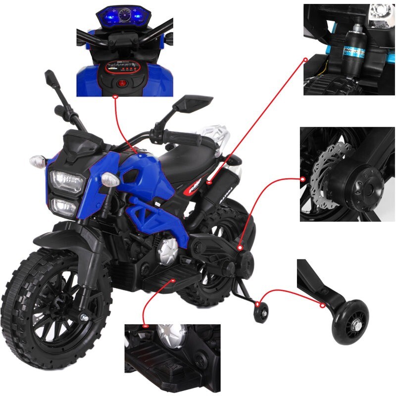12V Kid Motorcycle Ride On Toy w/ Training Wheel 1.8~3.2mph for kid 3-6 Blue