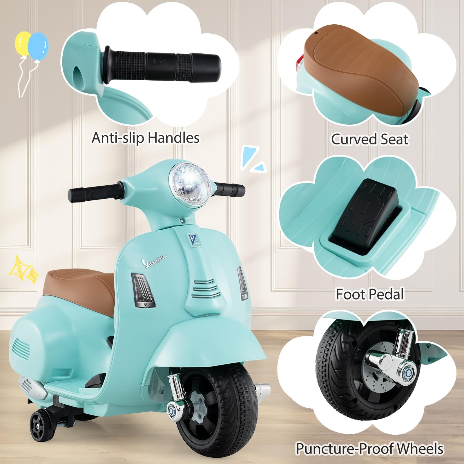 Costzon Toddler Motorcycle Licensed Vespa Ride On Motorcycle Training Wheels