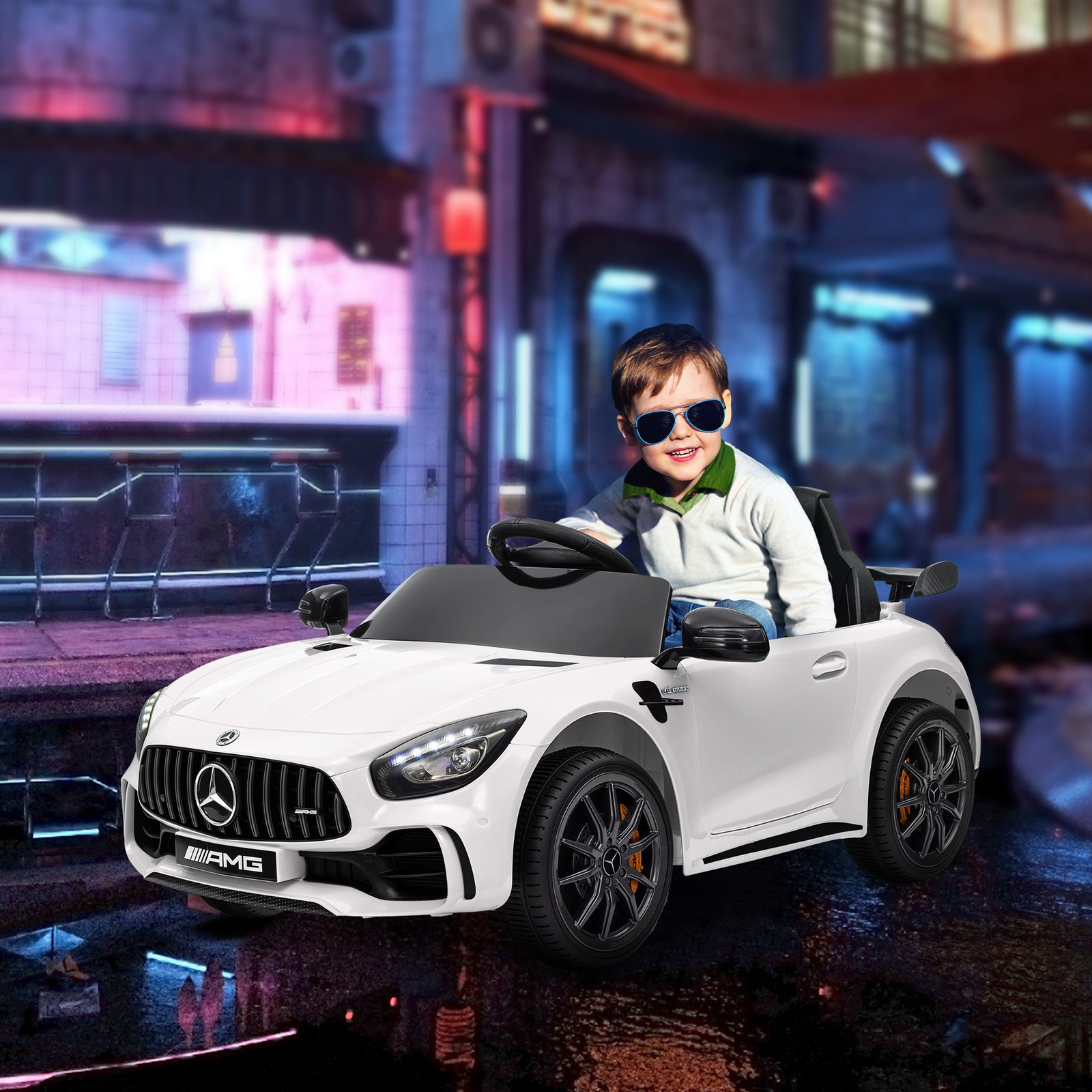 Mercedes-Benz AMG GTR Licensed 12V Kids Ride on Car w/ Remote, White
