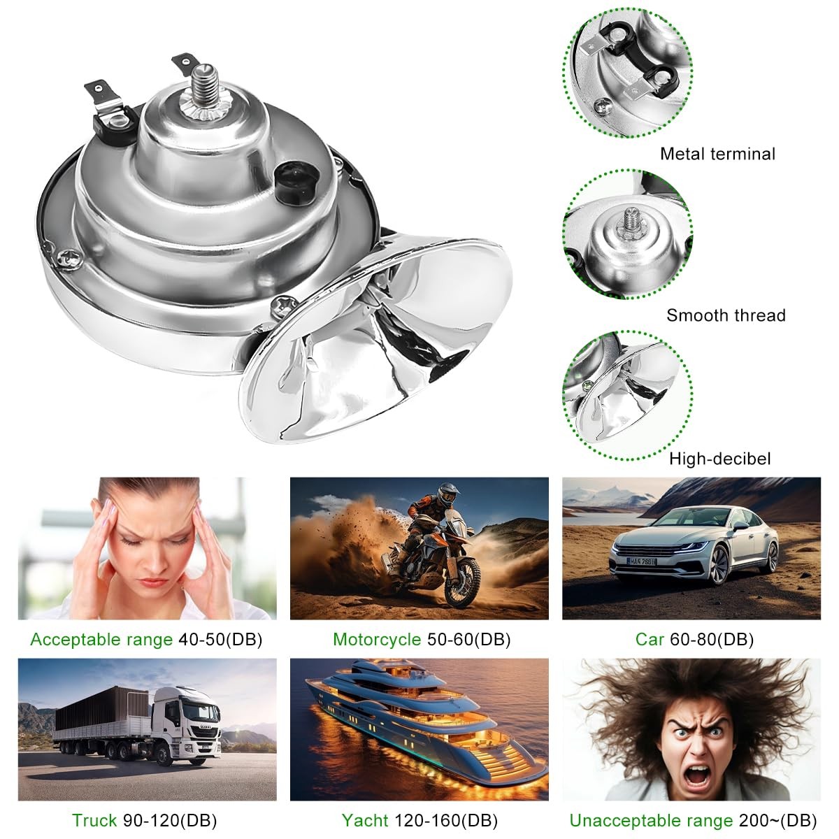 300DB Super Loud Train Horn 12V Waterproof Electric Snail Auto Truck Silver