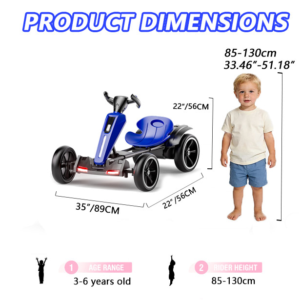 12V Kids Go Kart Electric Ride on Toy Adjustable Seat for Boys Girls 3-6 Years