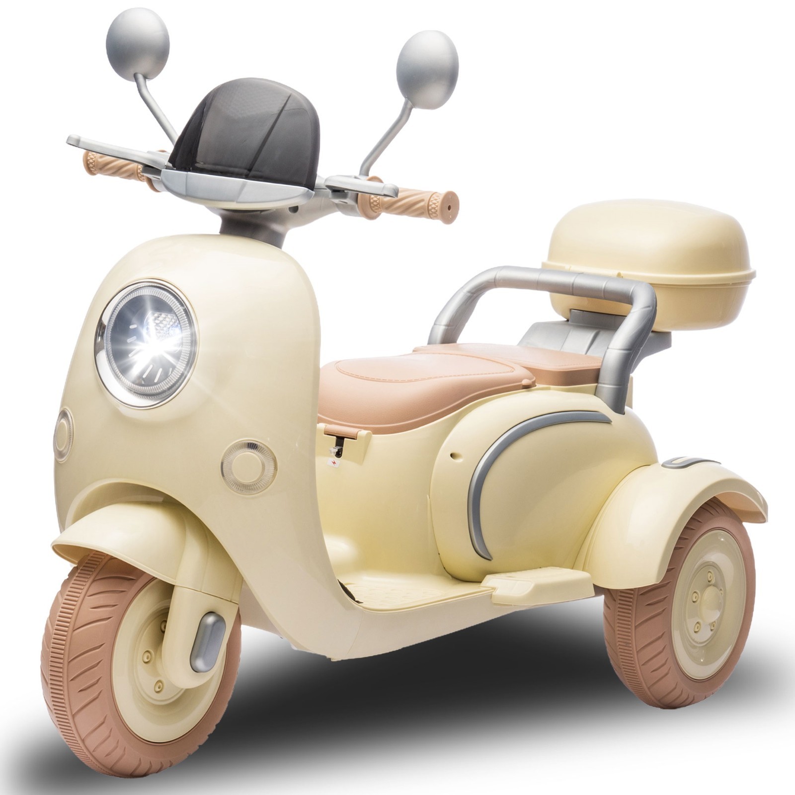 12V Ride on toys Kids Electric Motorcycle 2 Seater w/Bluetooth,LED, Beige