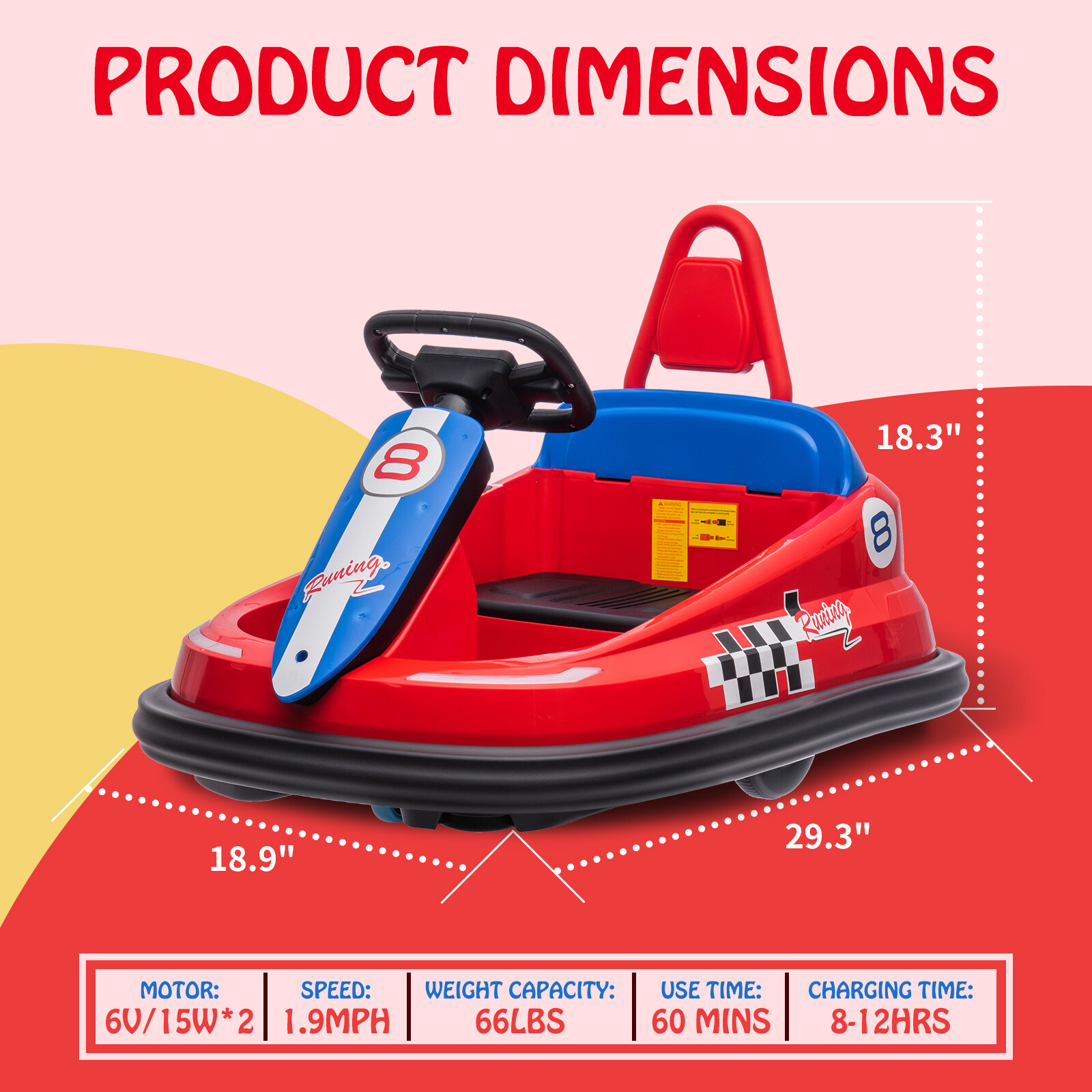 Kids Bumper Car, 6V Ride On Toys Electric Vehicle W/Steering Wheel for Toddlers